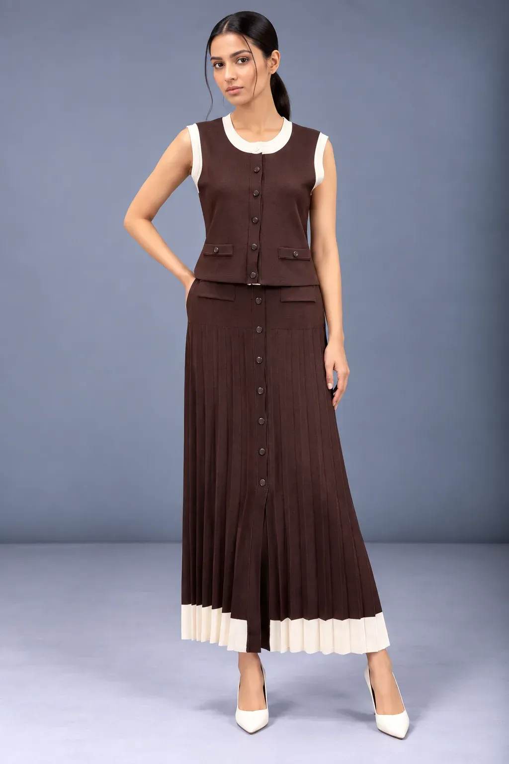 Textured Knit Co-Ord Set with Pleated Skirt — Co-Ord Sets from GoGurll