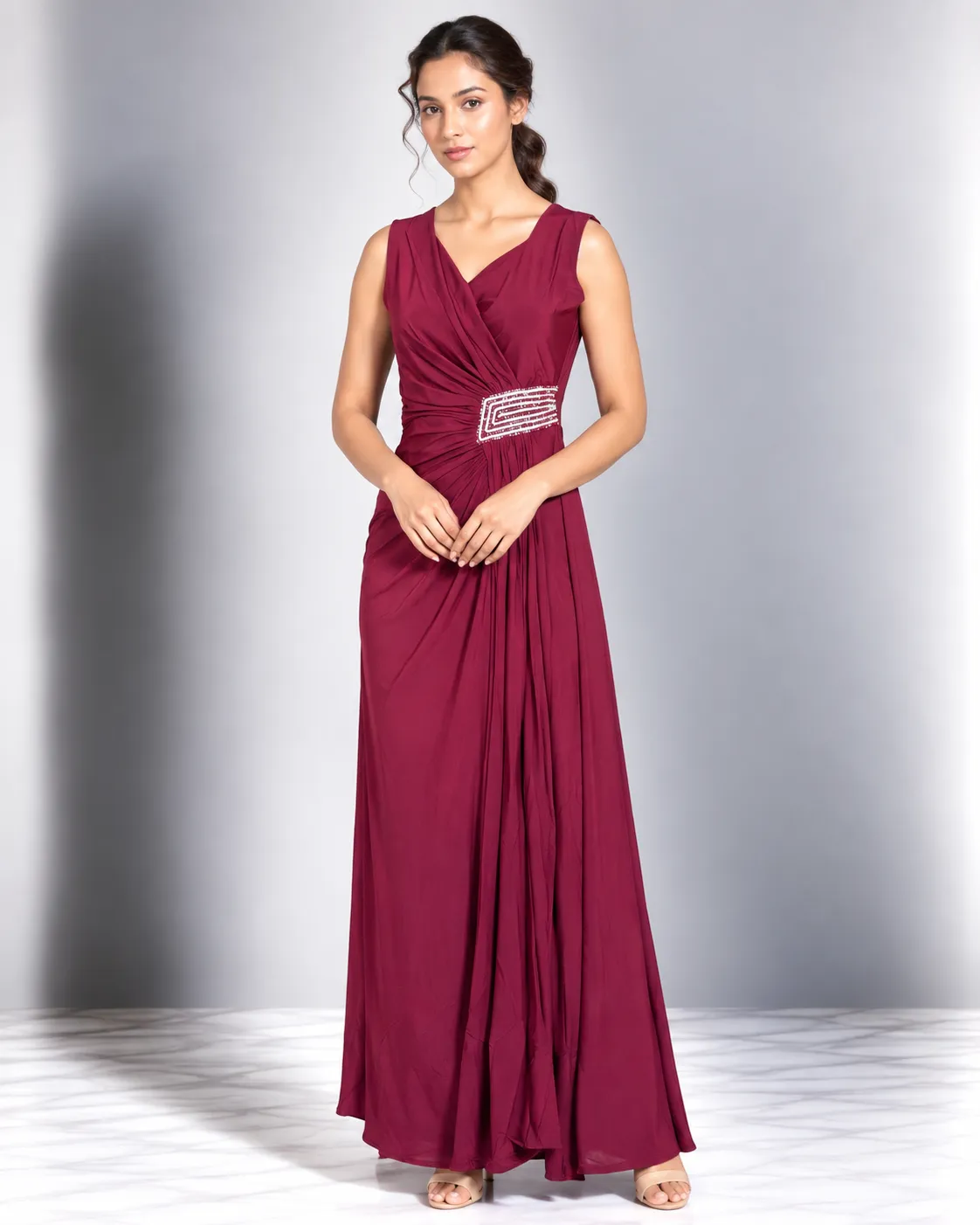 Crystal Buckle Draped Maxi Dress — Party Wear from GoGurll