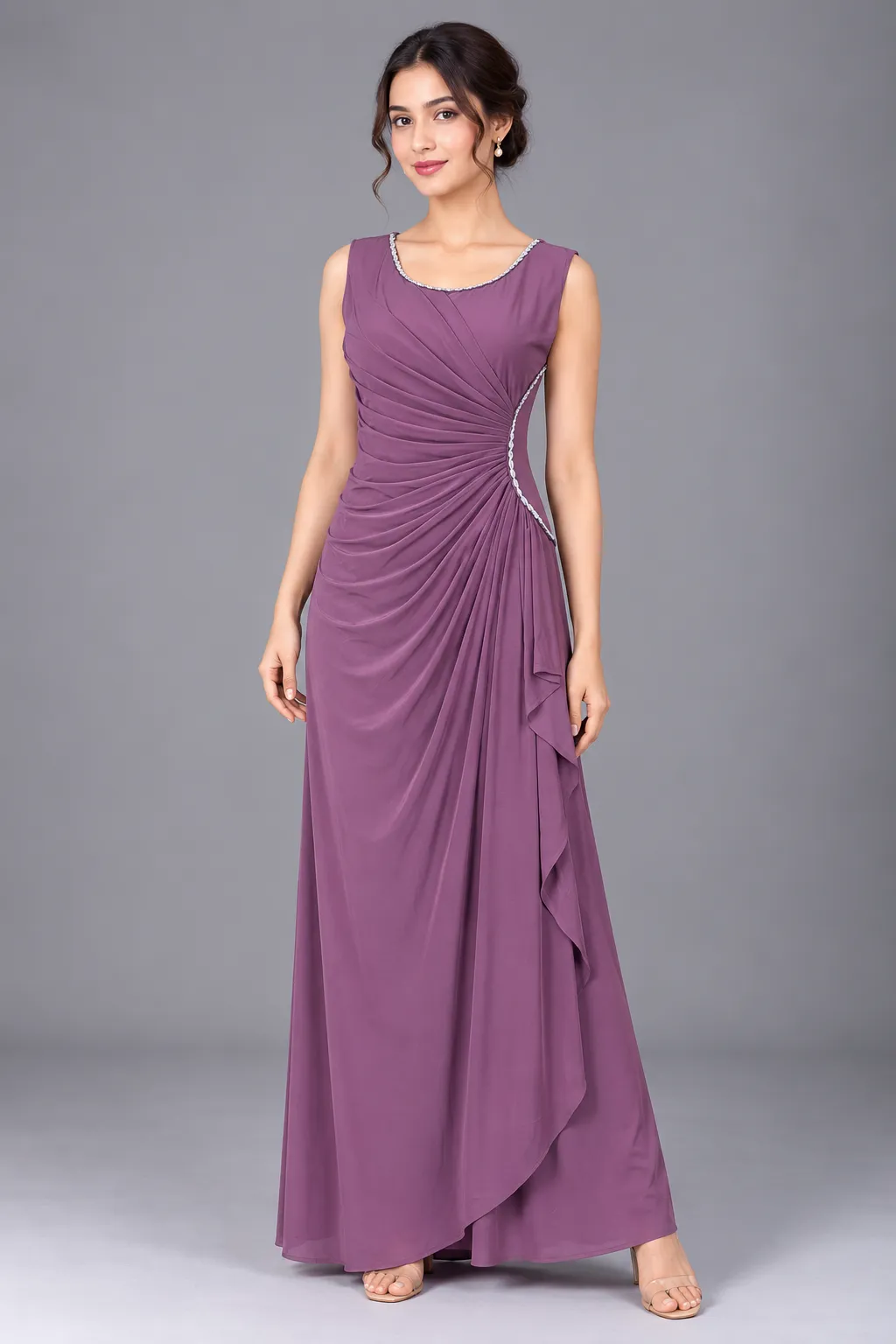 Elara Crystal Trim Draped Maxi Dress — Party Wear from GoGurll