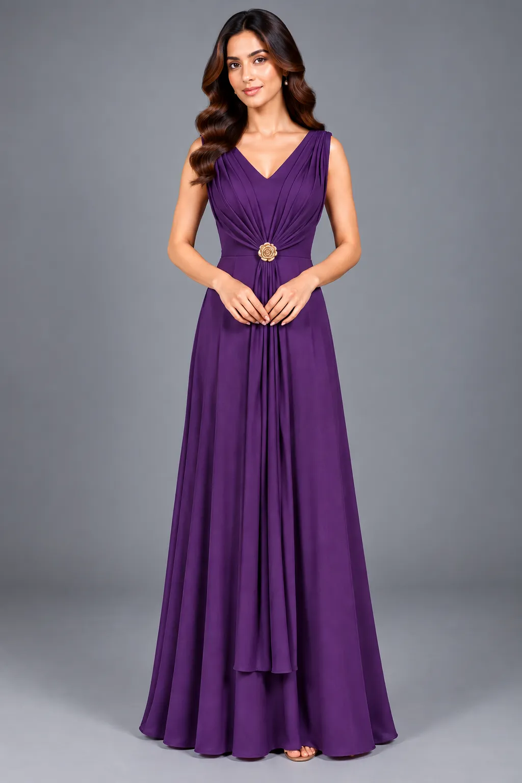 Regal Pleated V-Neck Evening Gown — Party Wear from GoGurll