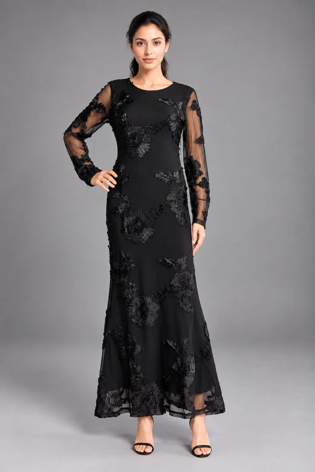 Floral Embroidered Mesh Maxi Dress — Party Wear from GoGurll