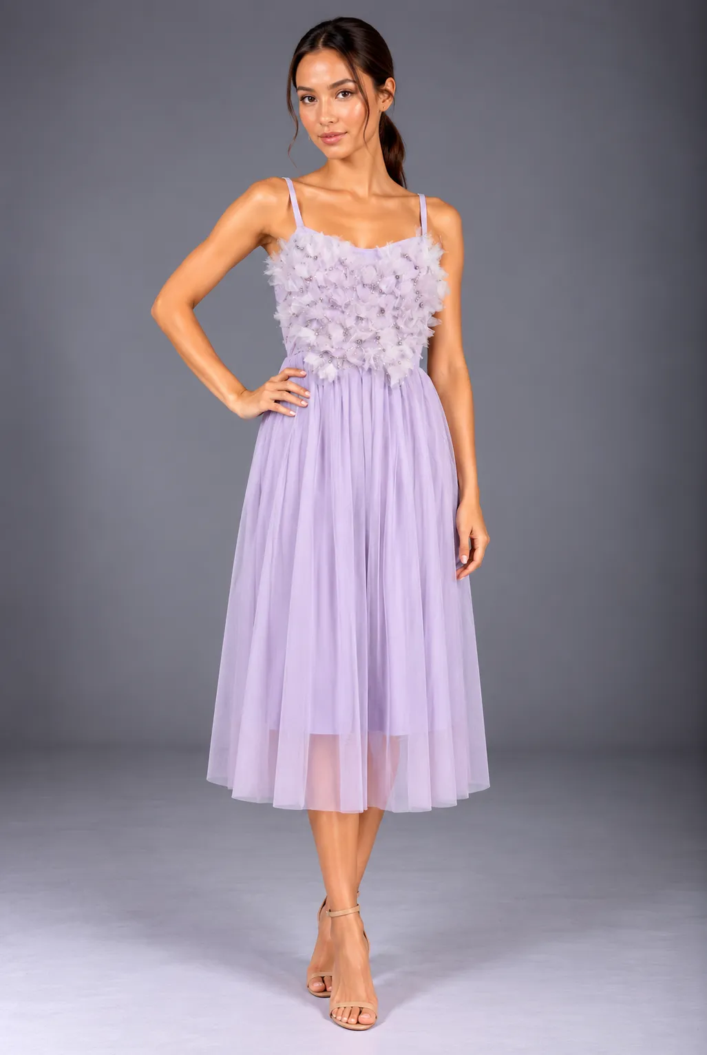 Lavender Petal Tulle Midi Dress — Party Wear from GoGurll