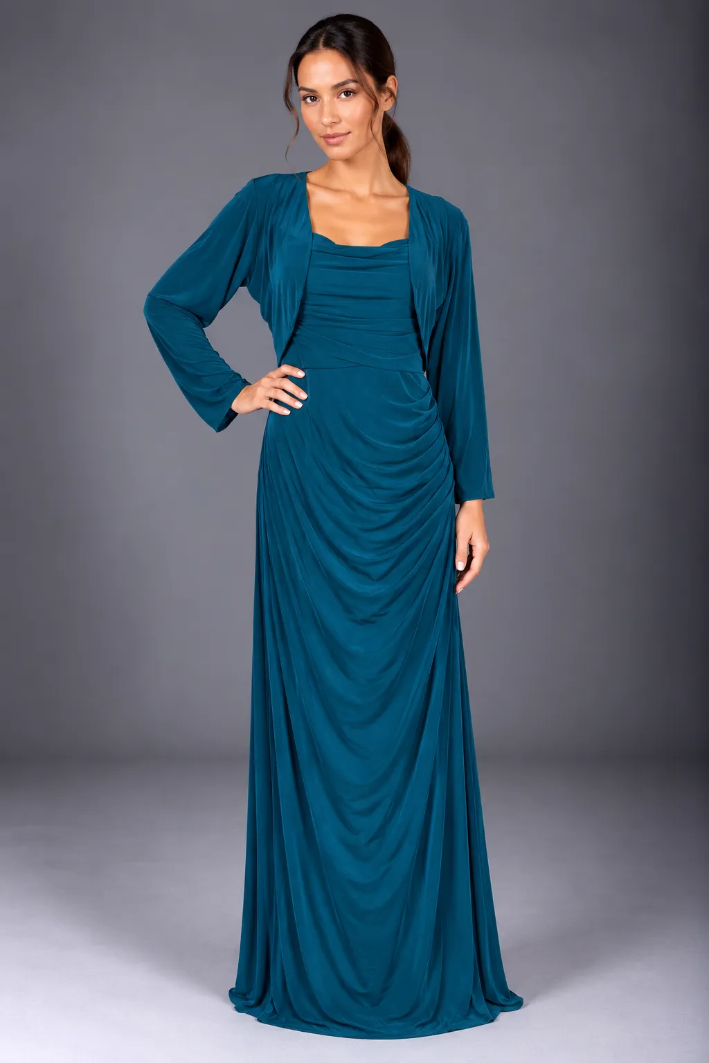 Teal Elegance Draped Maxi Dress — Party Wear from GoGurll