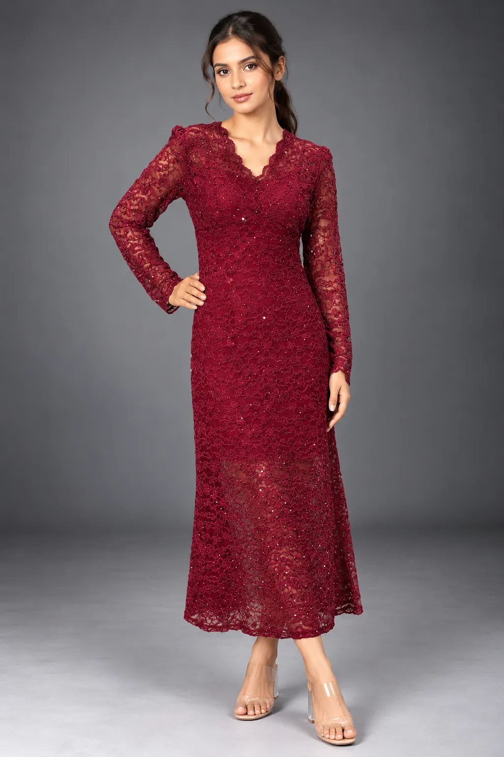 Red Lace Elegance Midi Dress — Party Wear from GoGurll
