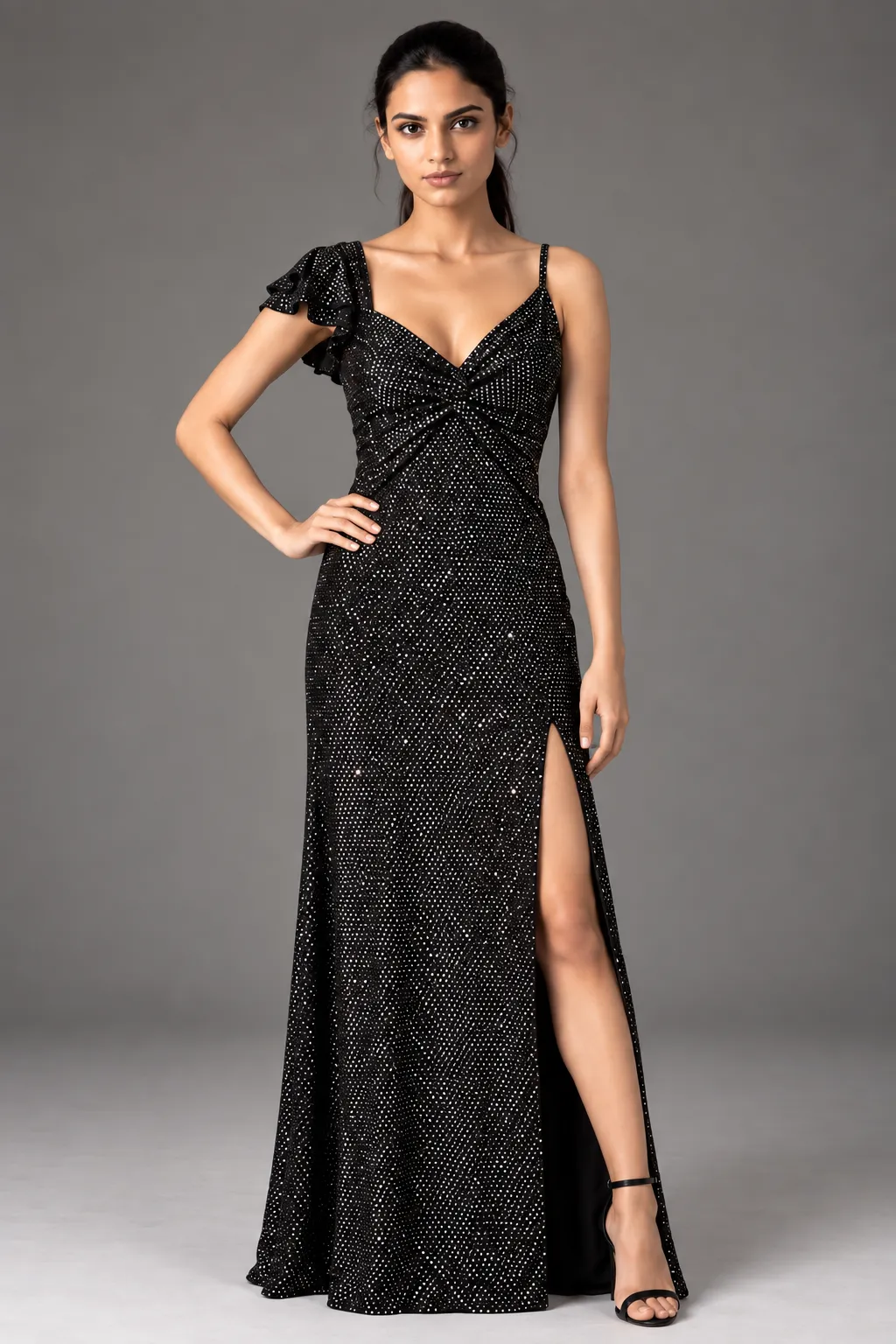 Midnight Sparkle Ruffle Slit Gown — Party Wear from GoGurll