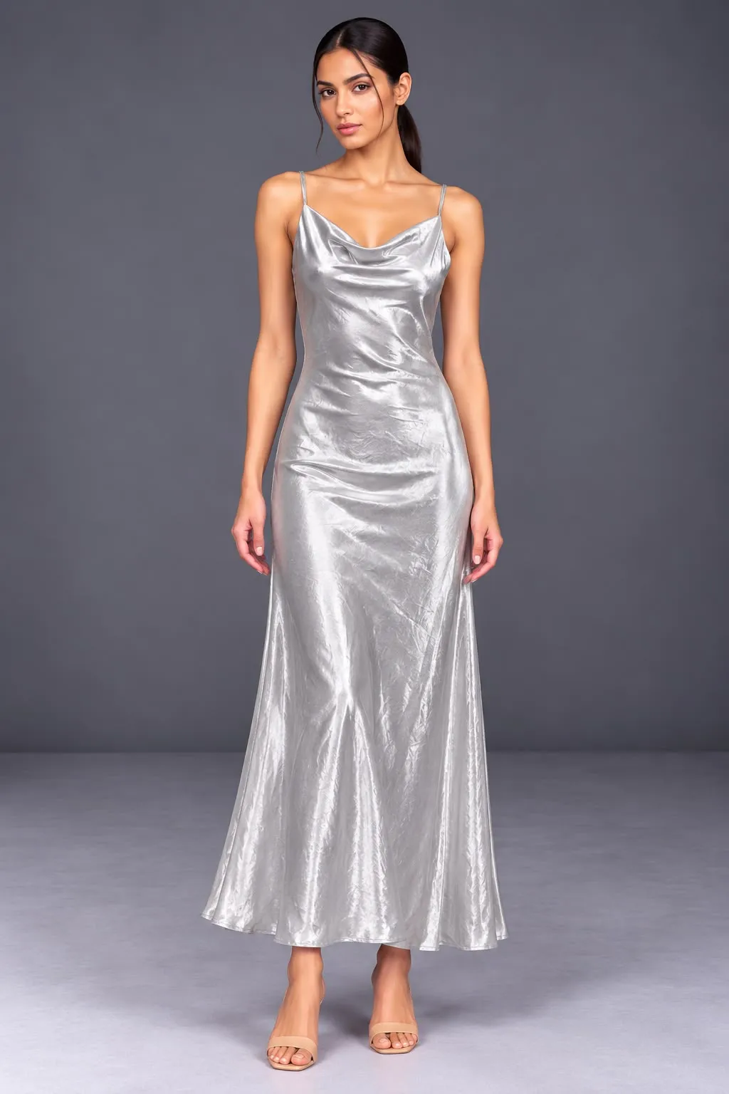 Silver Satin Maxi Dress — Party Wear from GoGurll