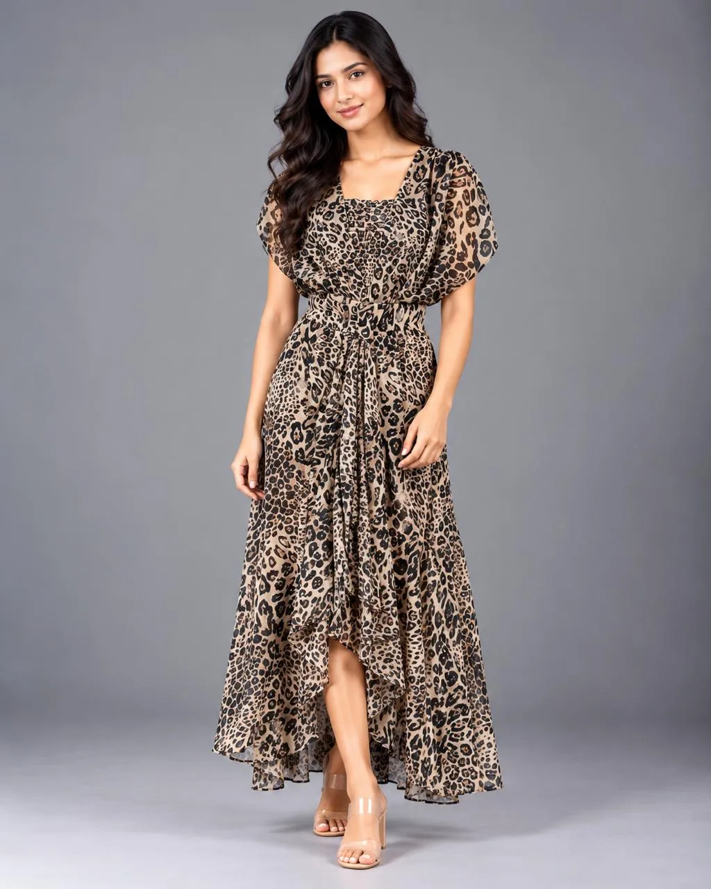 Leopard Print Puff Sleeve High-Low Maxi Dress — Dress Collections from GoGurll