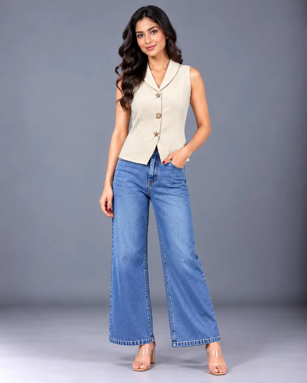 Women’s Shawl Collar Statement Button Sleeveless Vest — Tops from GoGurll
