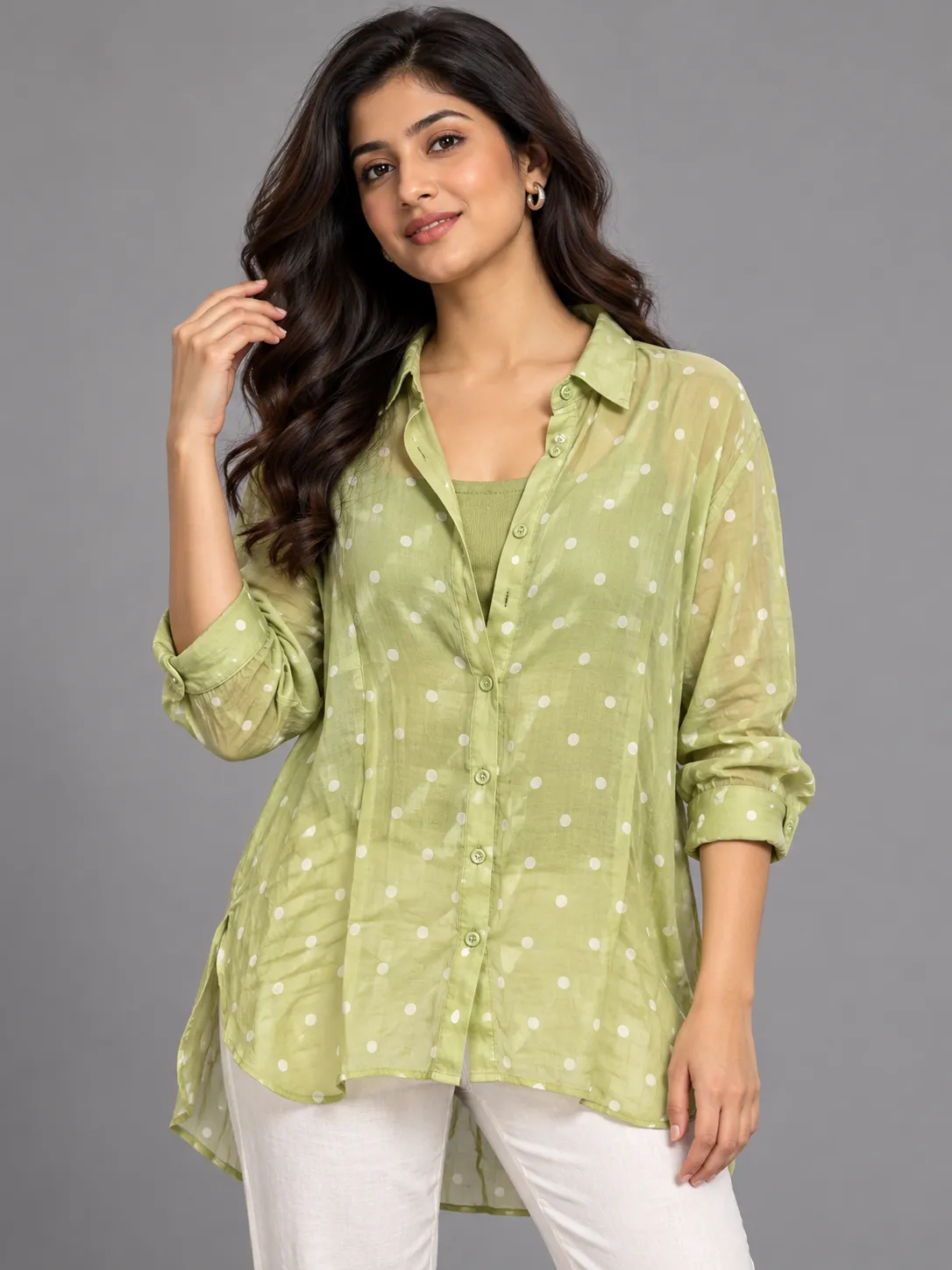 Polka Dot Collar Shirt With Inner — Tops from GoGurll