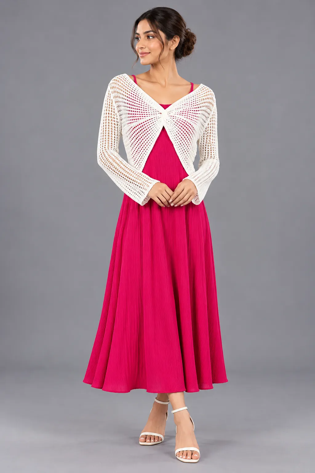 Maxi Dress with an White Crochet Shrug — Dress Collections from GoGurll