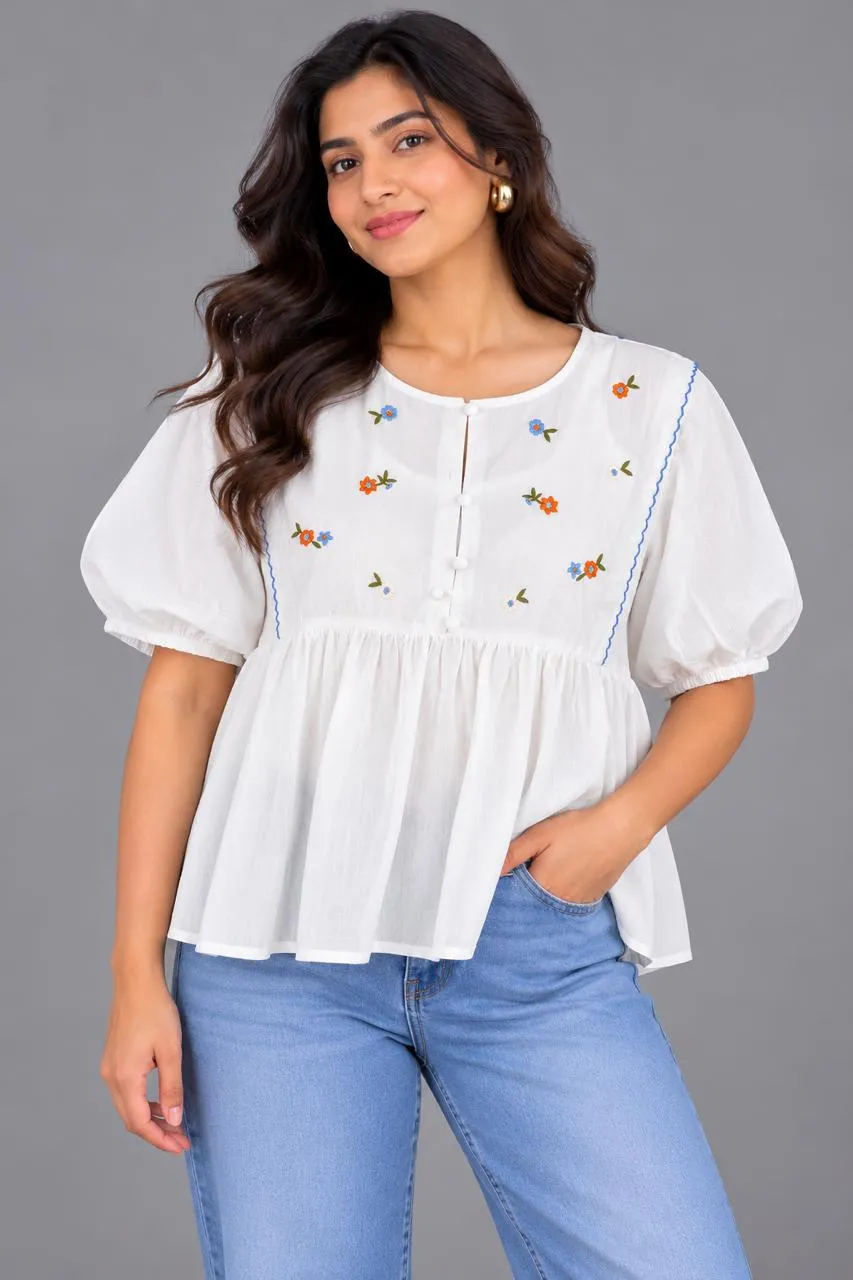 Floral Embroidered Peplum Top — Tops from GoGurll