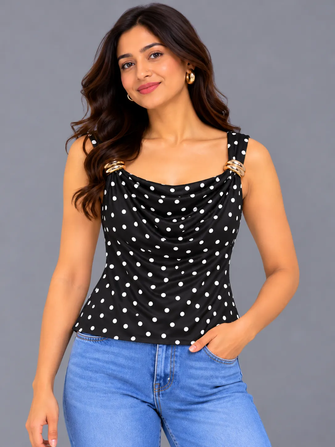 Polka Dot Cowl Neck Top — Crop Tops from GoGurll