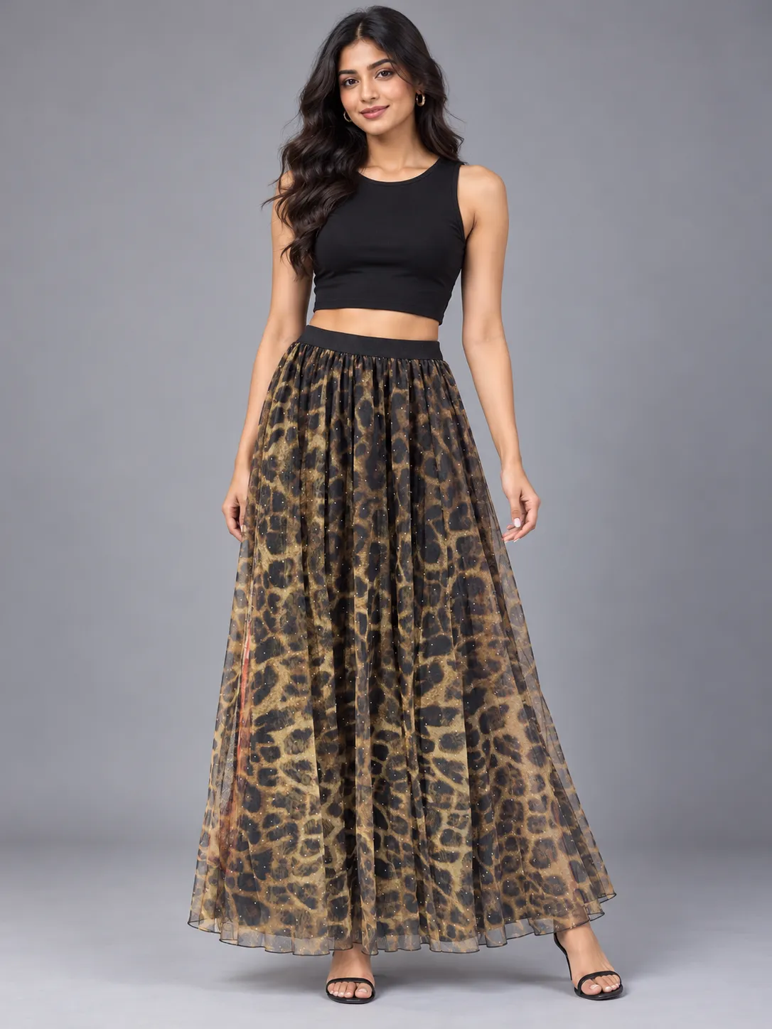 Printed Flared Net Maxi Skirt — Skirts from GoGurll