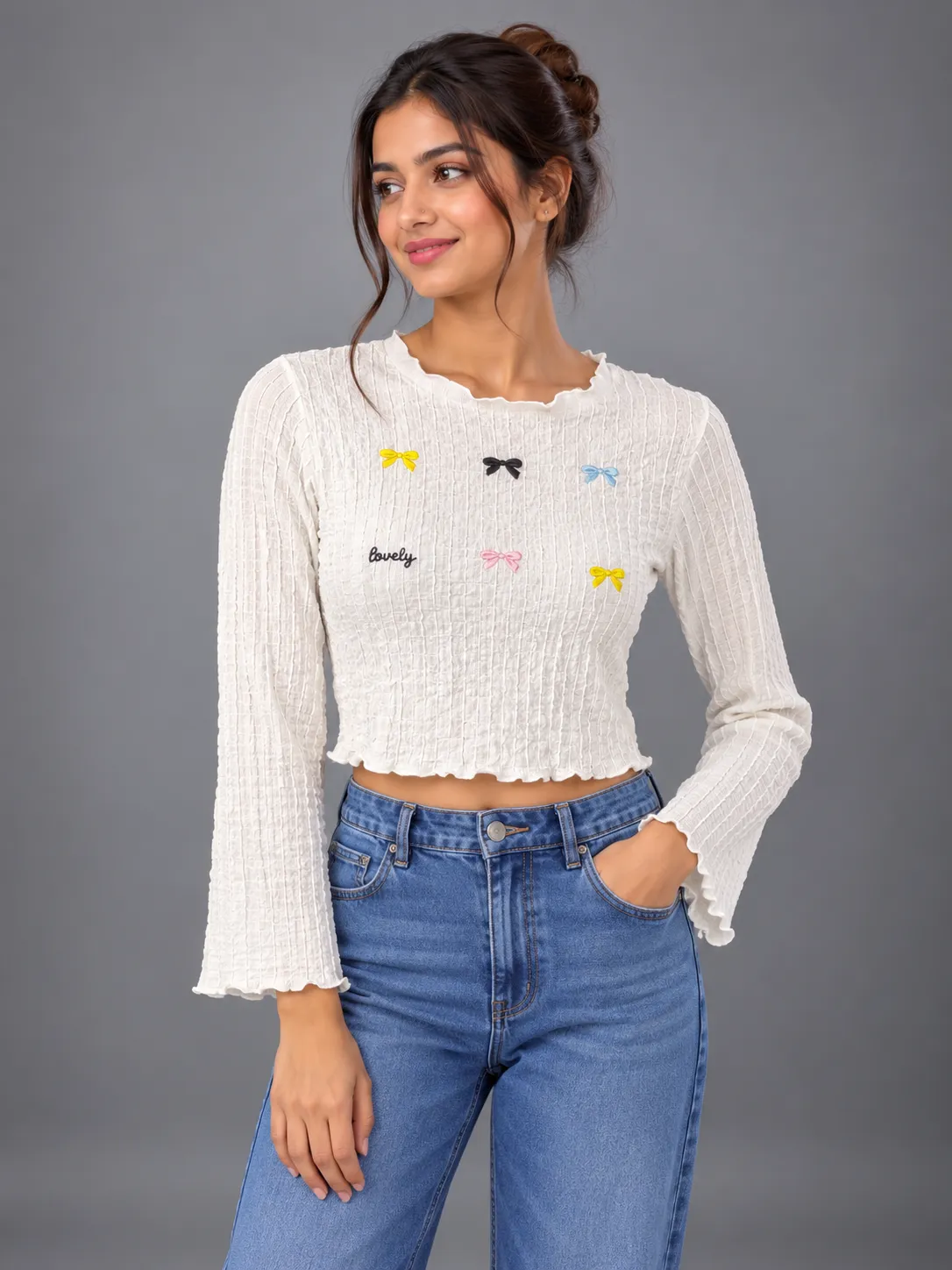 Bow Textured Crop Top — Tops from GoGurll