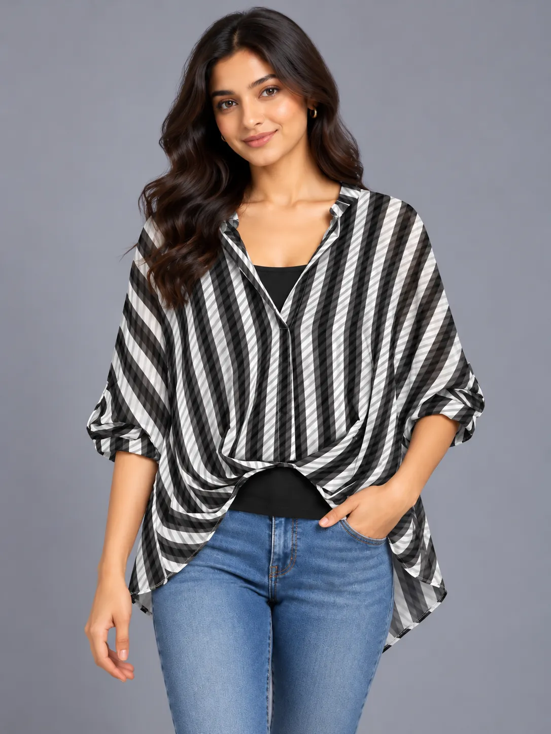 Striped Tri-color Top with inner — Tops from GoGurll