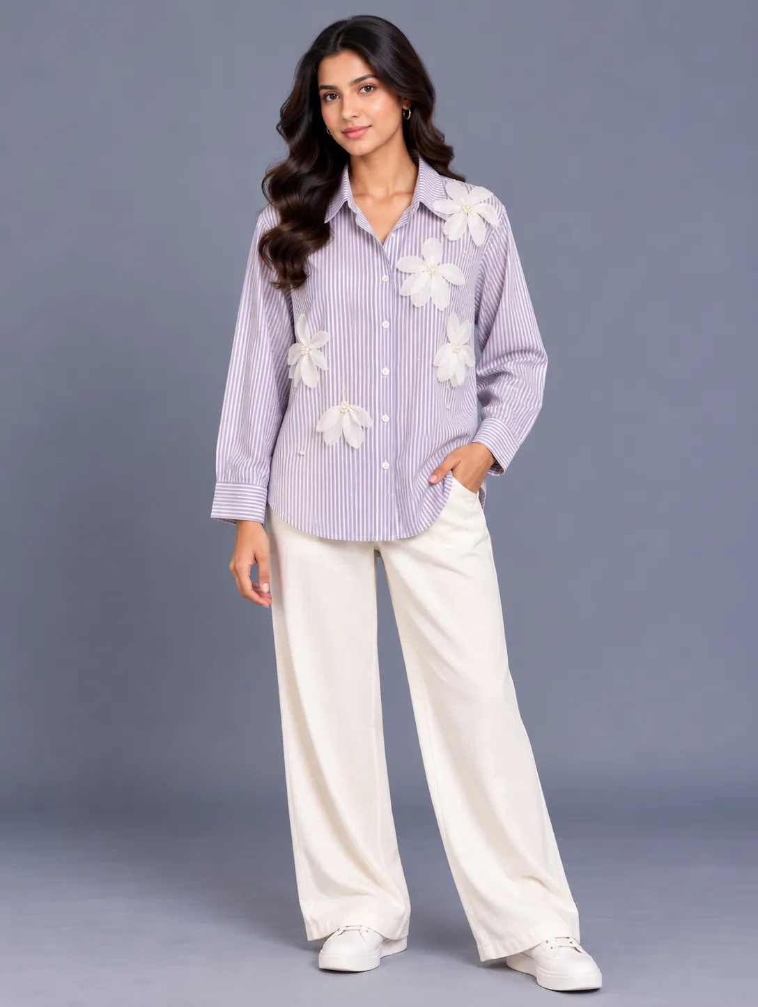 Pearl Bow Striped Shirt — Tops from GoGurll