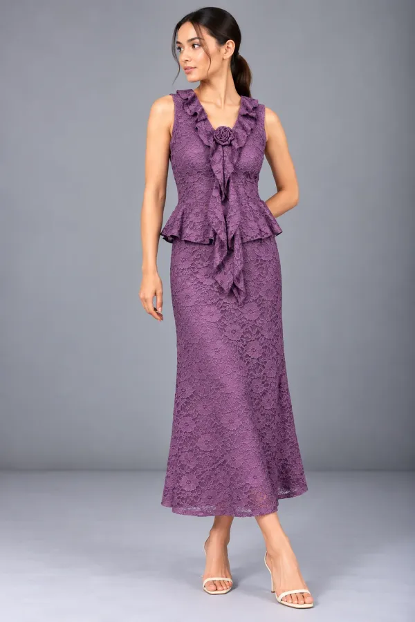 Floral Lace Ruffle Cord Set