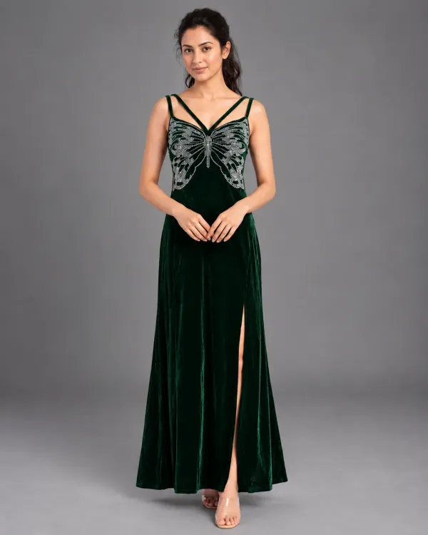 Embellished Velvet Slip Dress