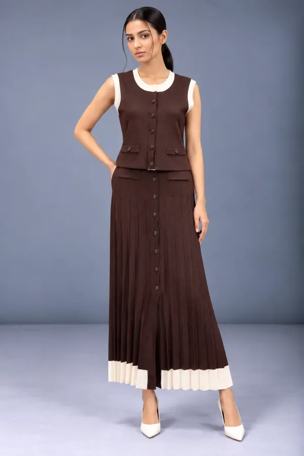 Textured Knit Co-Ord Set with Pleated Skirt