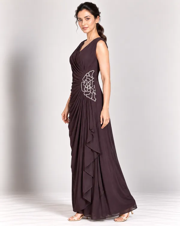 Floral Accent Draped Maxi Dress