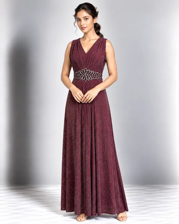 Crystal Waist Shimmer Maxi Dress