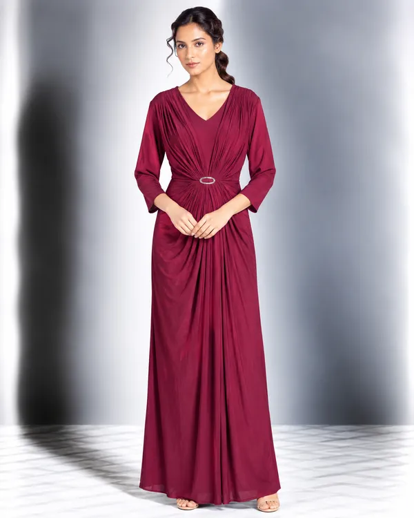 Elegant Ruched Ring Detail Maxi Dress