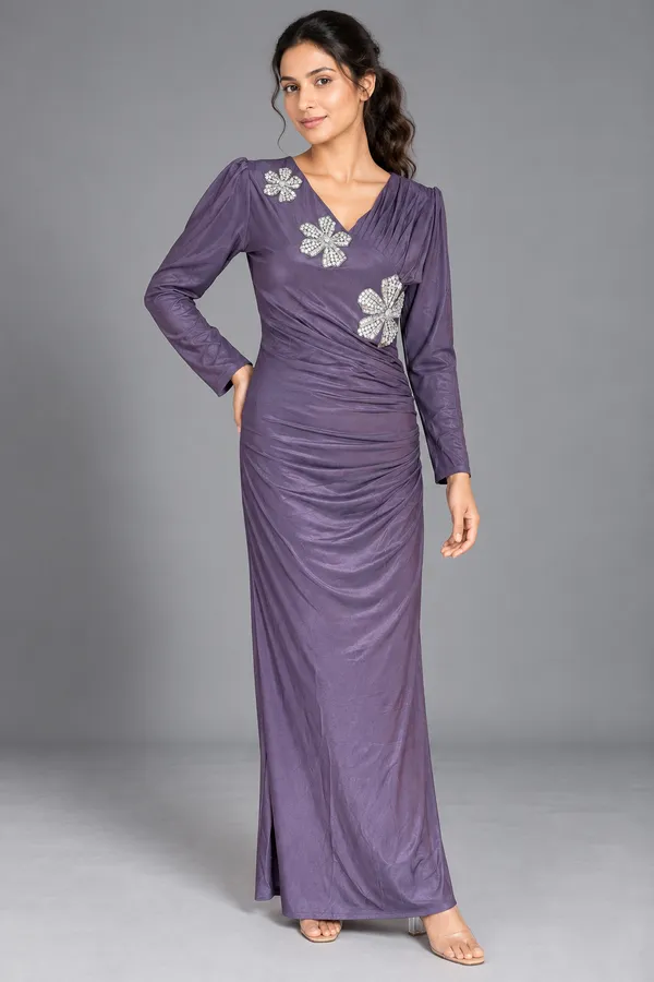 Amara Crystal Floral Ruched Maxi Dress