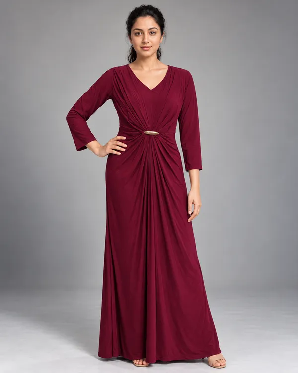 Elegant Ruched Ring Detail Maxi Dress
