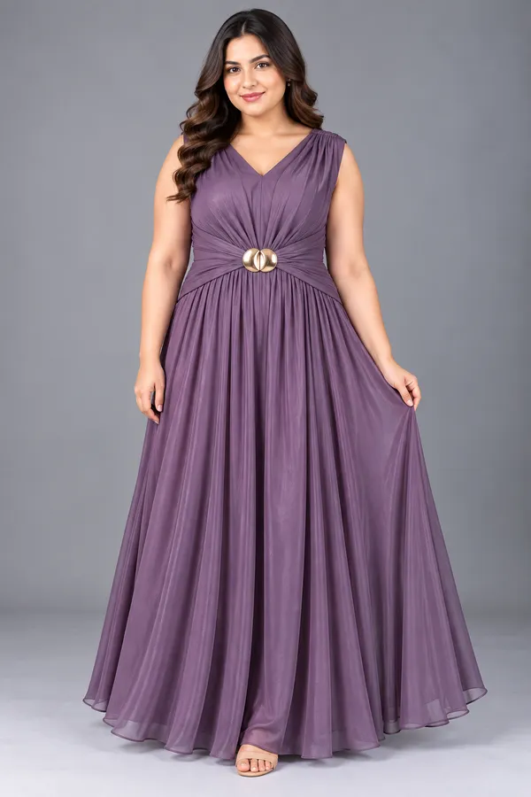 Regal Ruched Buckle Maxi Dress