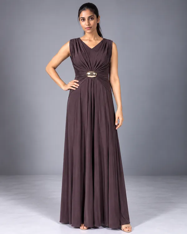Regal Ruched Buckle Maxi Dress