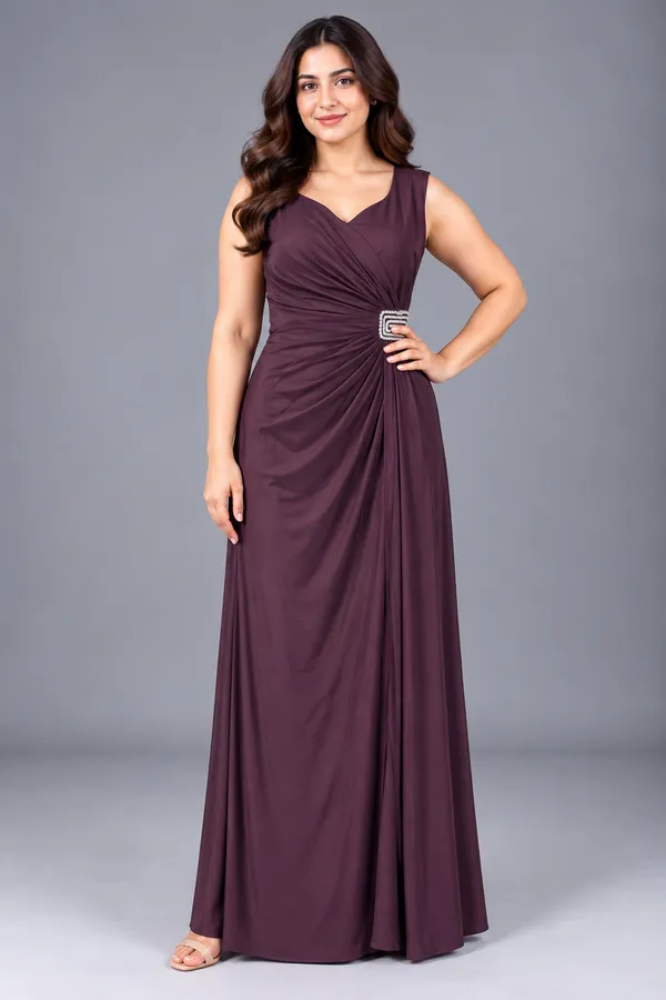 Crystal Buckle Draped Maxi Dress