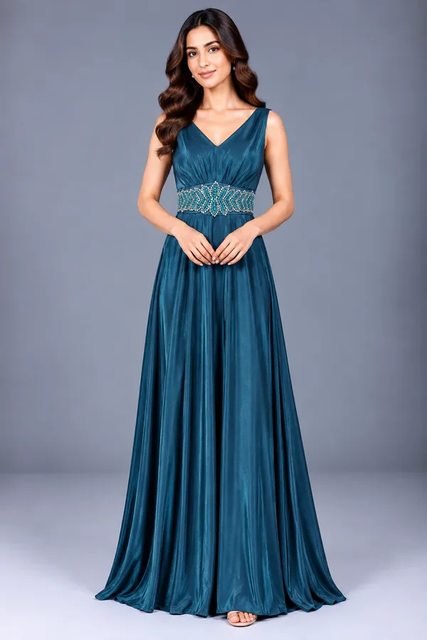 Crystal Waist Shimmer Maxi Dress