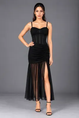 Midnight Muse Ruched Corset Maxi Dress