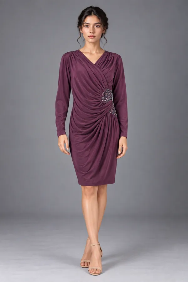 Ruched Embellished Midi Dress