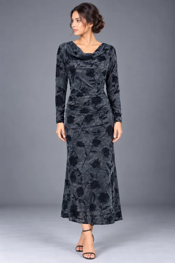 Midnight Floral Cowl Neck Maxi Dress