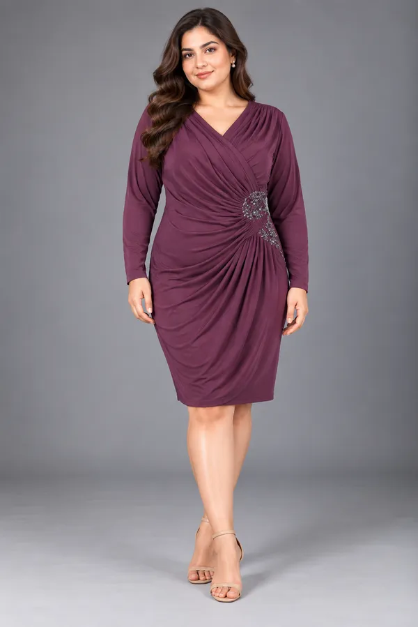 Ruched Embellished Midi Dress