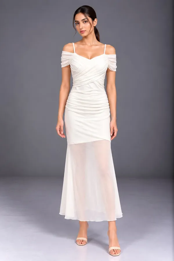 Ivory Elegance Draped Maxi Dress