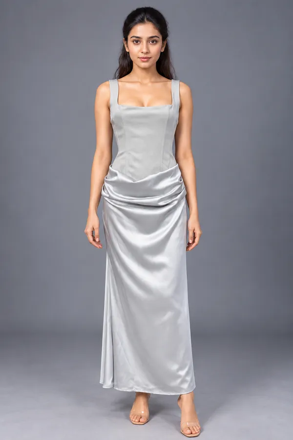 Silver Muse Satin Corset Maxi Dress