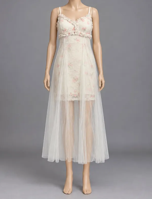 Rosy Lace Tulle Maxi Dress