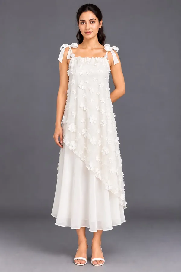 Flora Applique Layered Maxi Dress
