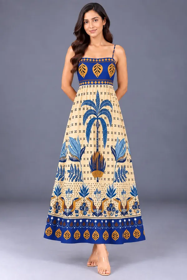 Boho Botanical Print Maxi Dress