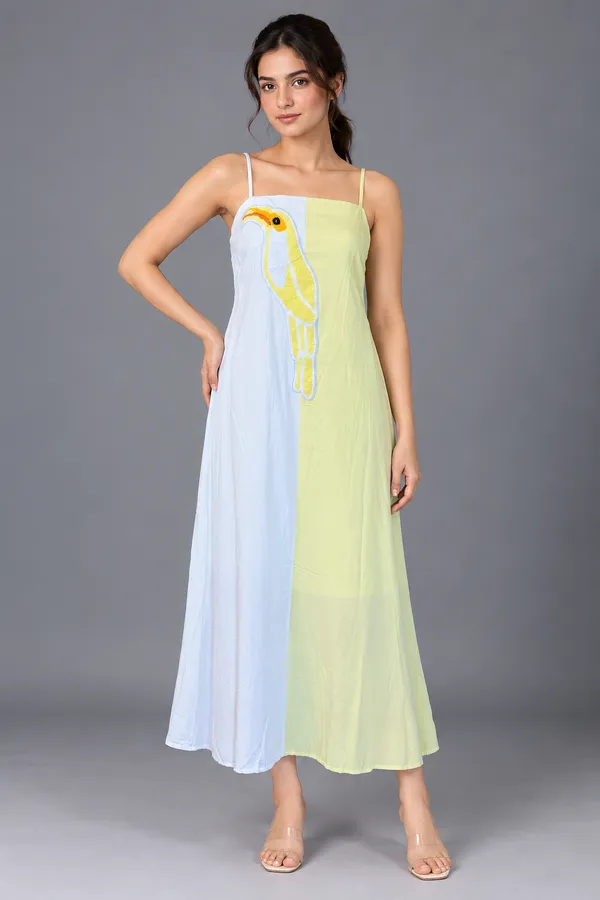Pastel Bird Print Midi Dress