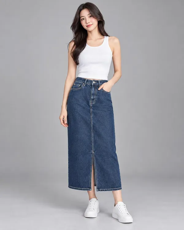 Classic  Denim Maxi Skirt