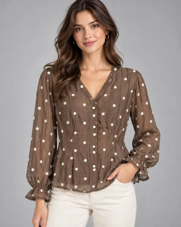 Polka Charm Lace Trim Top