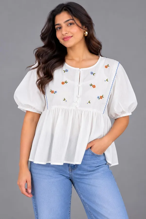 Floral Embroidered Peplum Top