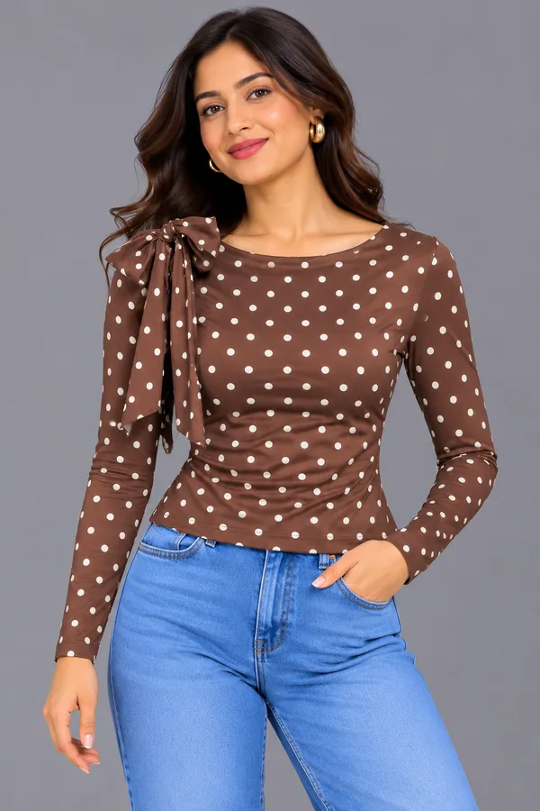 Shoulder Bow Polka Top