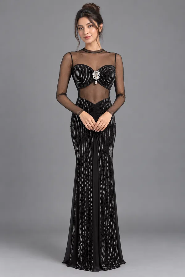 Crystal Embellished Mesh Maxi Dress