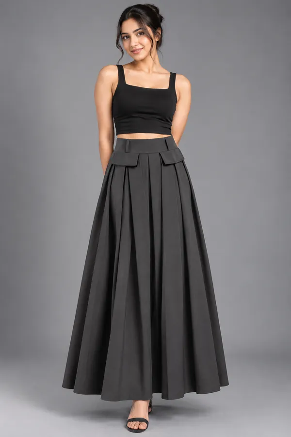 Korean Style  Flared Maxi Skirt