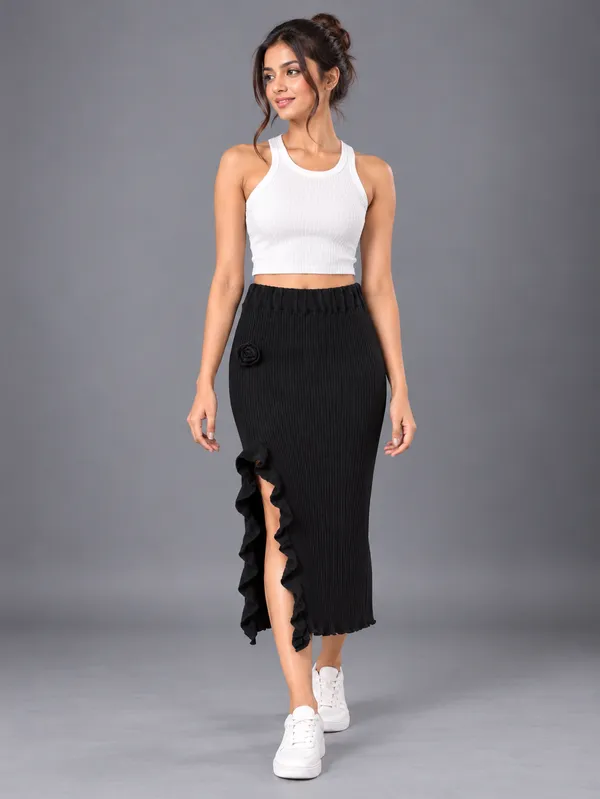 Asymmetric ruffle Midi Skirt